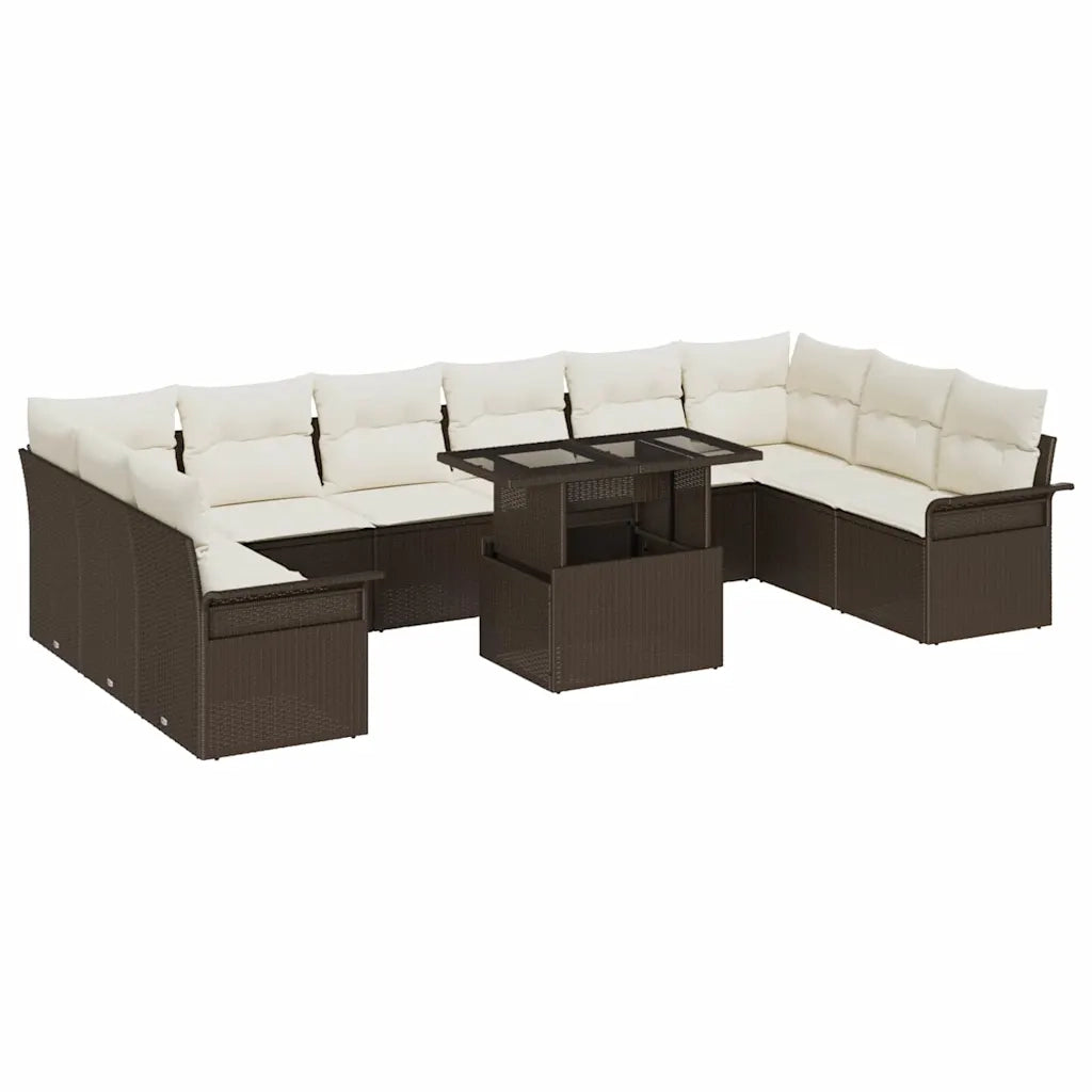 Set Divano da Giardino 11 pcs Marrone Rattan in Polipropilene