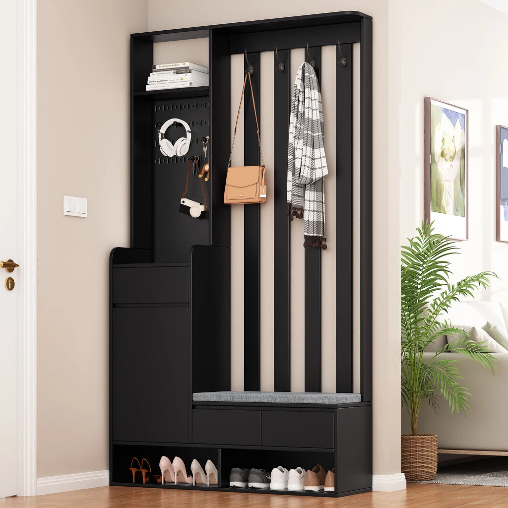 ARMADIO DA INGRESSO con panca, H180xL100xP35 cm, nero, MDF