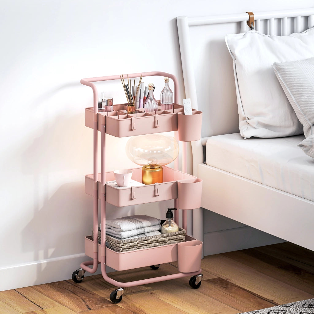 Carrello Multiuso con Cassetti e Ruote ¨C Minimal ¨C Rosa 42x38x86,5 cm