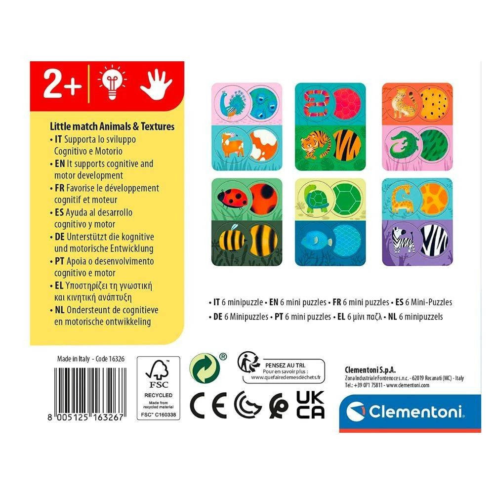 Trade Shop - Clementoni Little Match Puzzle Ad Incastro Tema Animali Gioco Per Bambini 2+ -