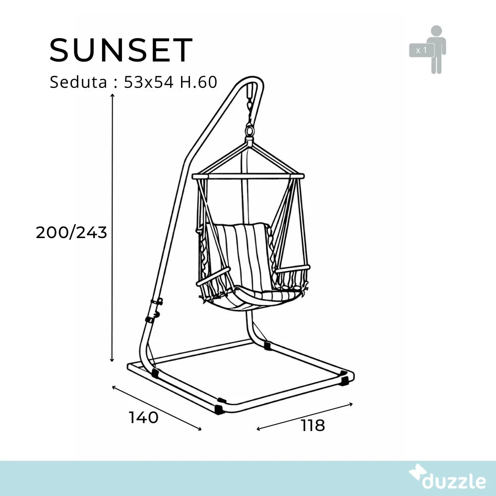 Amaca a poltrona con supporto Sunset a righe Rosso H.200/243cm
