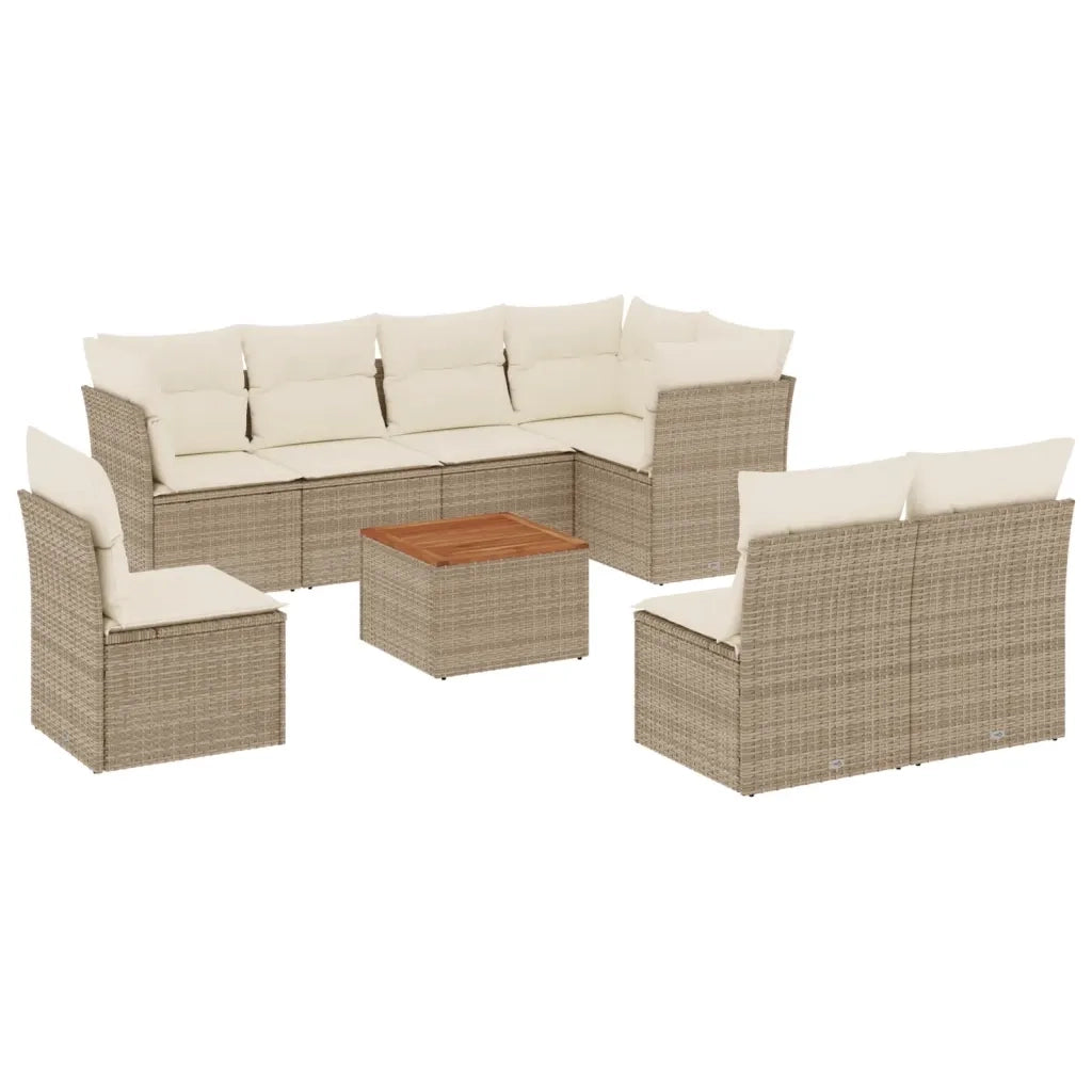 Set Divano da Giardino 9 pz con Cuscini Beige in Polyrattan 3223685