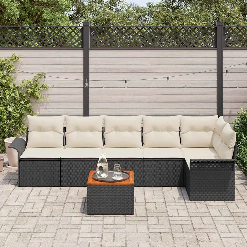 Set Divano da Giardino con cuscino 7 pcs Nero polyrattan