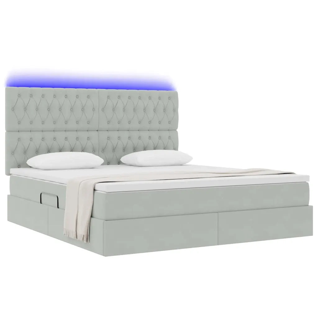 Letto con contenitore e LED Grigio chiaro 180 x 200 cm Velluto