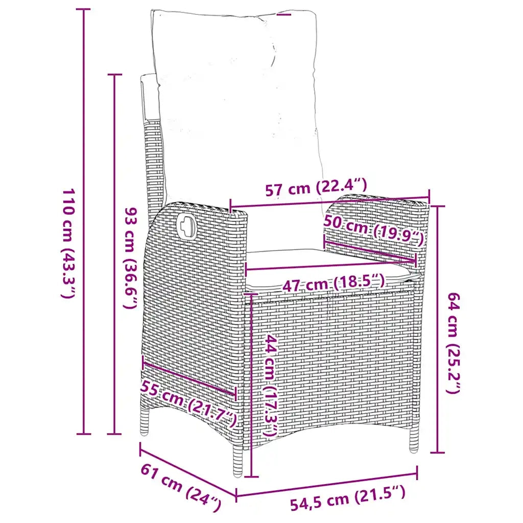 Set da Pranzo per Giardino con cuscino 7 pcs Nero polyrattan 3380489