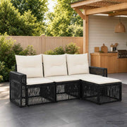 Set Divano da Giardino 4 pz Nero e Bianco Crema polyrattan 3435103