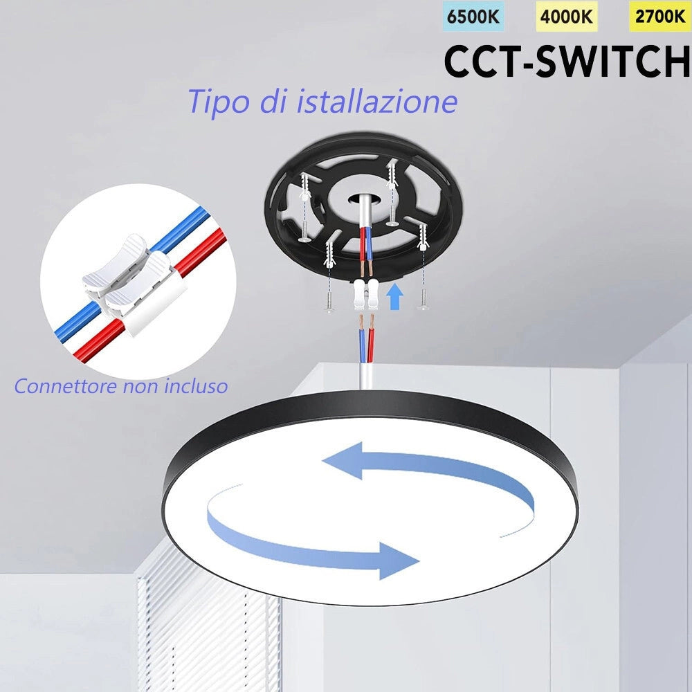 Trade Shop - Plafoniera A Led Slim 32w Ip40 Con Tecnologia Cct Da 6500k A 2700k Con Switch Lv400-3c - Nero