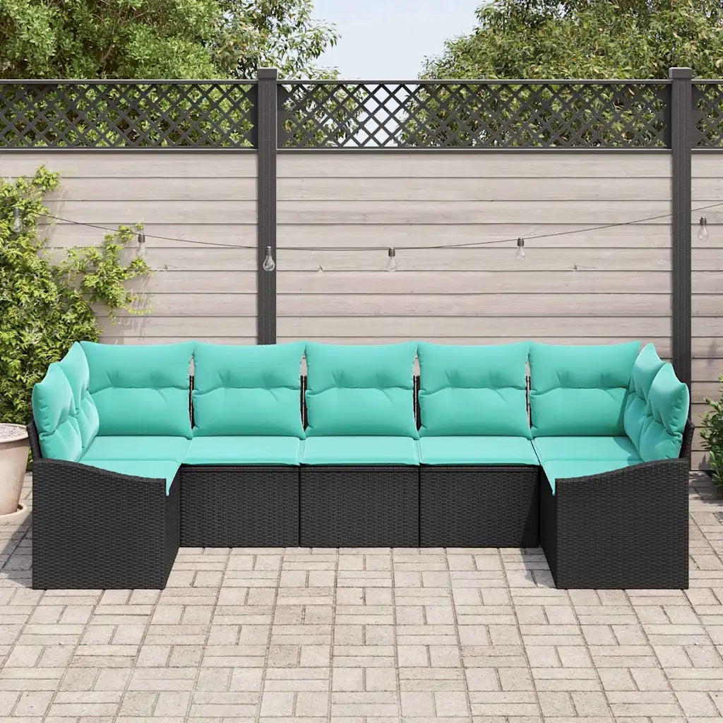 Set di divani con cuscino 7 pcs Nero polyrattan 3346876