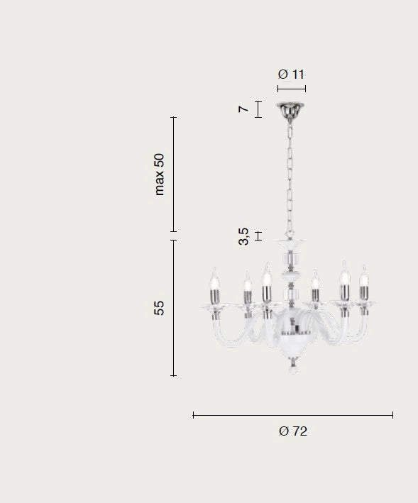 LAMPADARIO GALA 6 LUCI ATTACCO E14 TORTORA E CROMO D.72CM