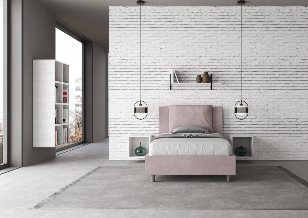 BS COM Letto una piazza e mezza contenitore imbottito 120x200 microfibra glicine