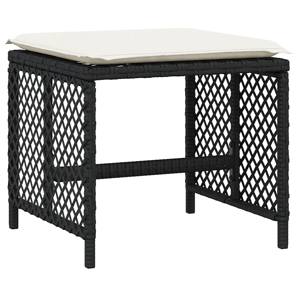 Set da Pranzo da Giardino 15 pz con Cuscini Nero in Polyrattan