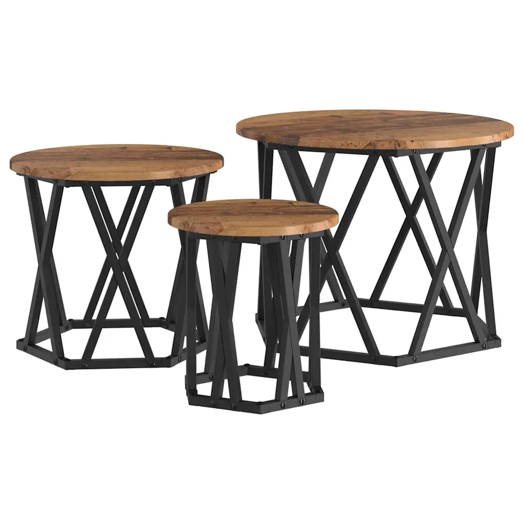 Tavolo laterale | Tavolino Nesting 3 pz Legno vecchio