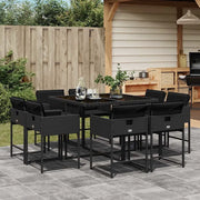 Set da Pranzo da Giardino 9 pz con Cuscini Nero in Polyrattan 3211375