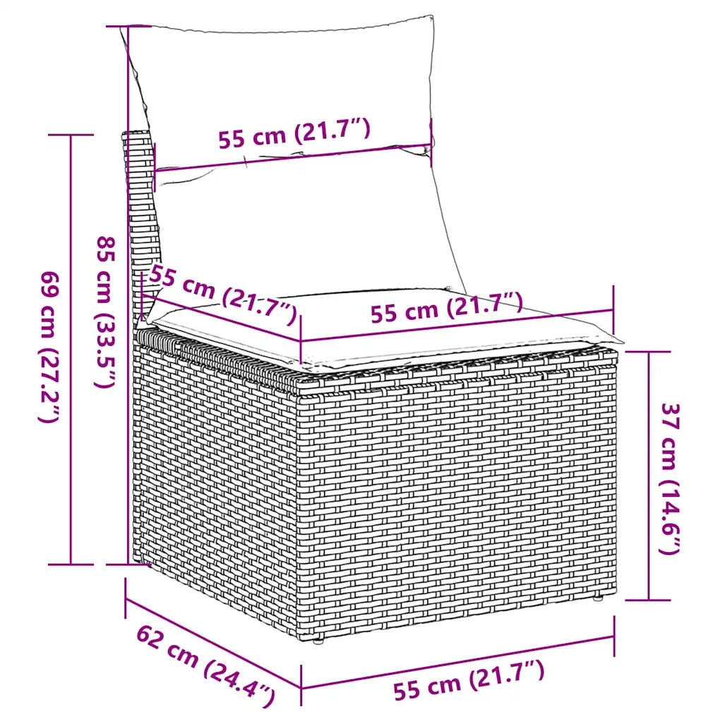Set Divani da Giardino 10pz con Cuscini in Polyrattan Marrone