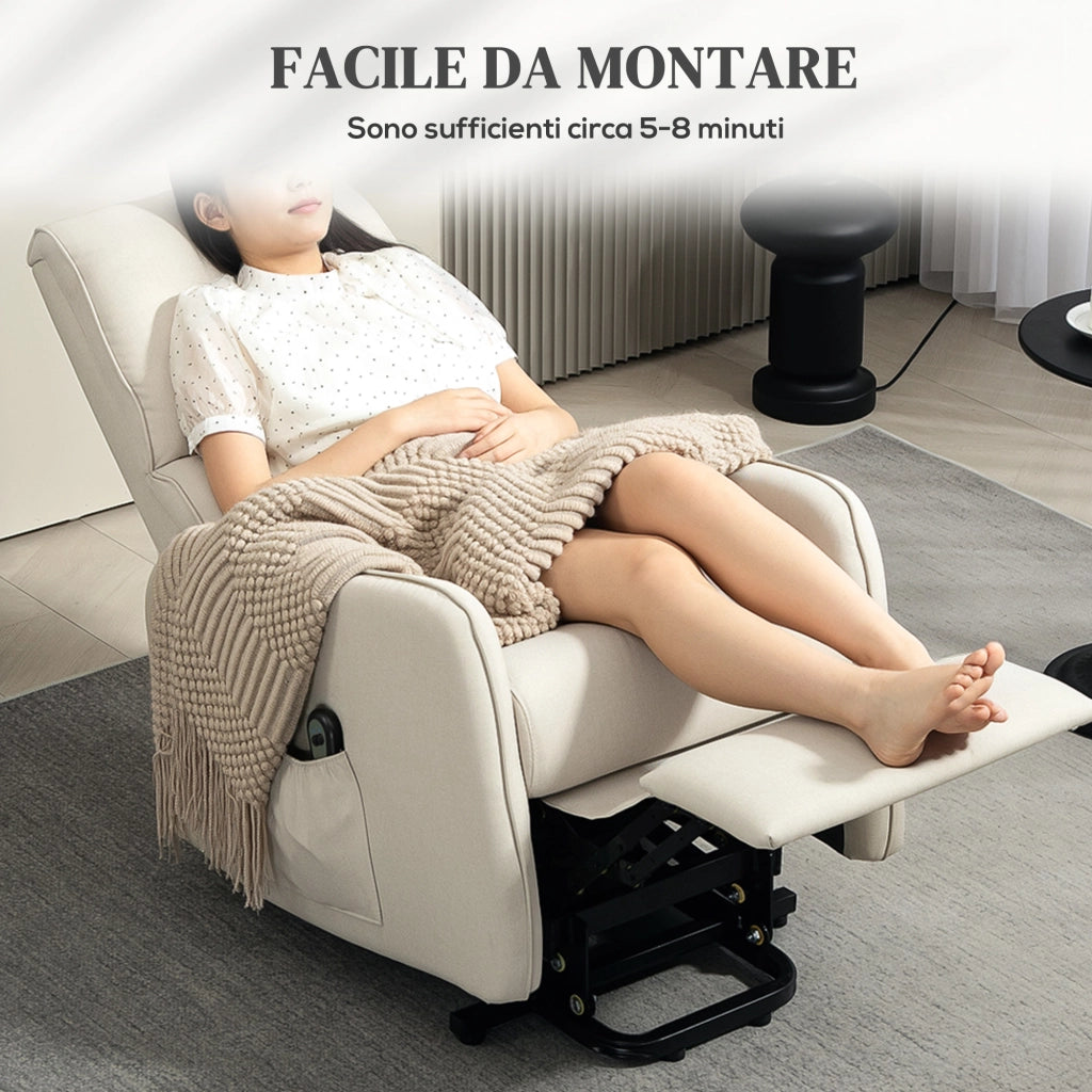 Poltrona Alzapersona Elettrica Reclinabile ¨C Xylo ¨C Tessuto Beige con Telecomando