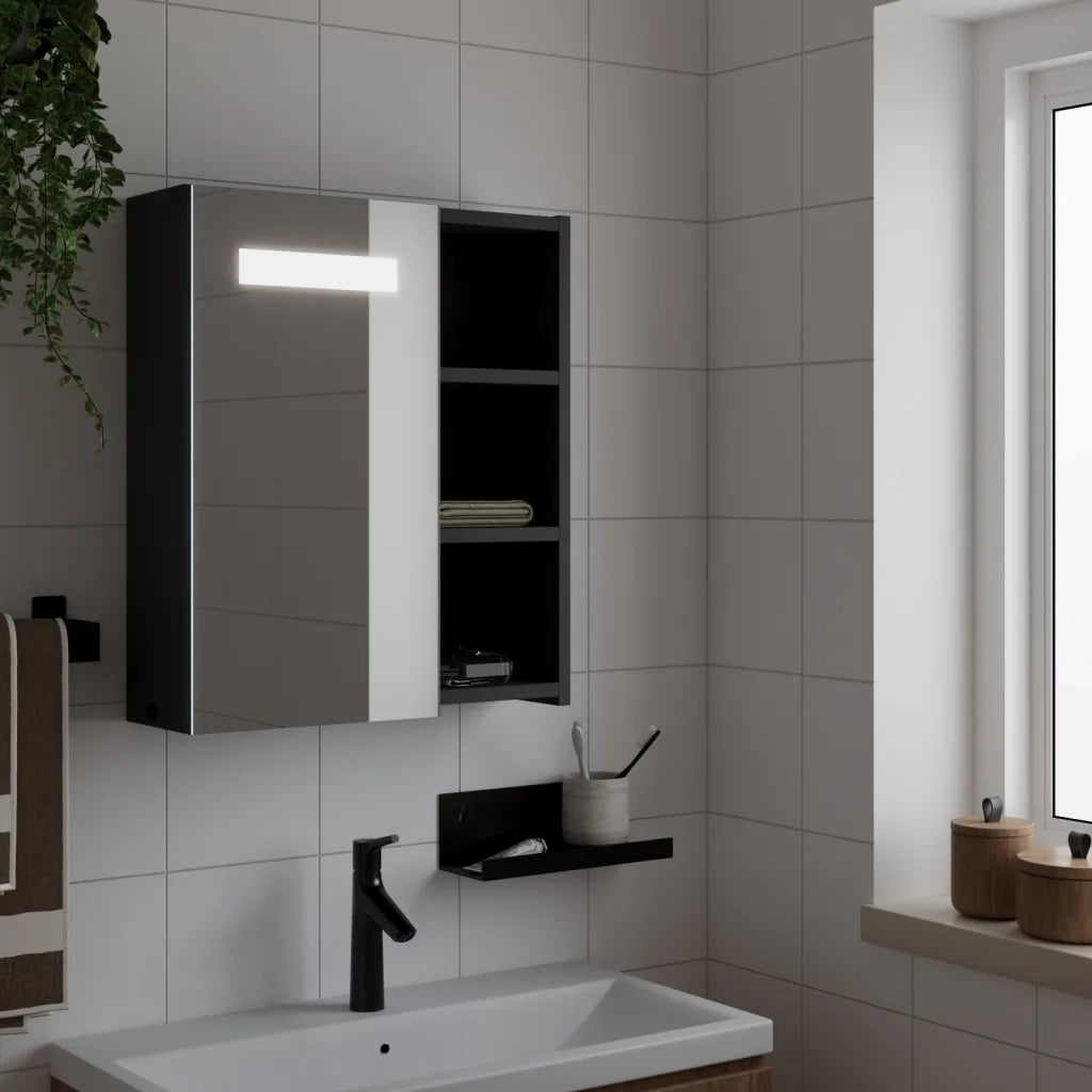 Armadietto Bagno con Specchio e LED-Mobile bagno con specchio Nero 45x13x52 cm
