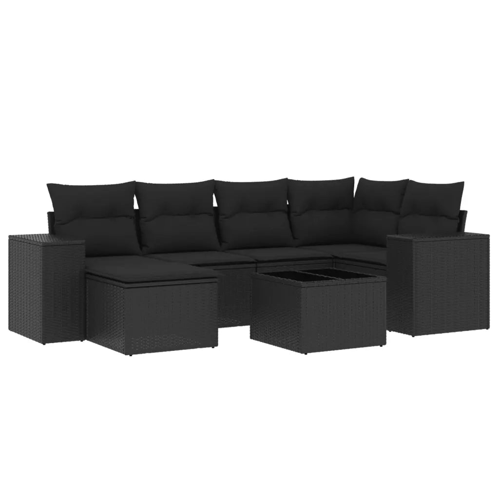 Set Divani da Giardino con Cuscini 7pz Nero Polyrattan