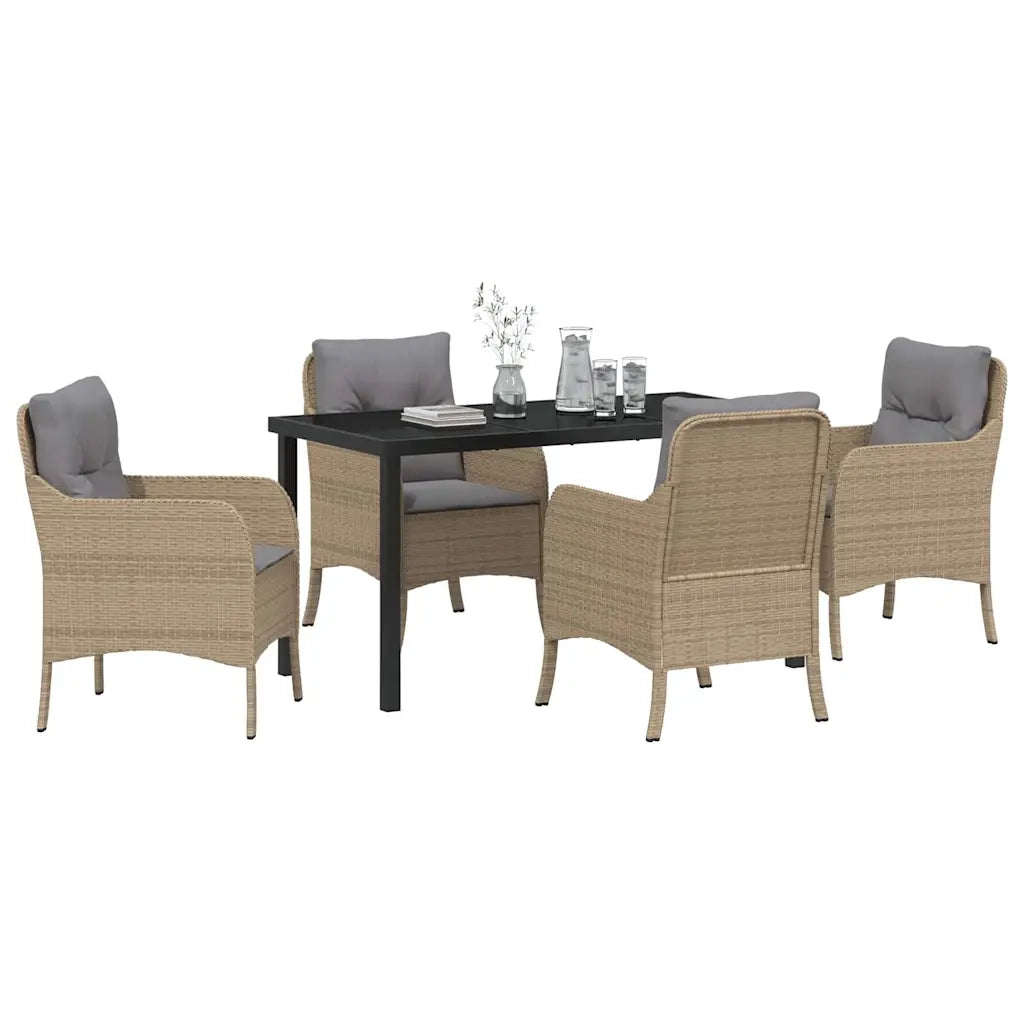 Set da Pranzo per Giardino con cuscino 5 pcs Beige polyrattan 3380178