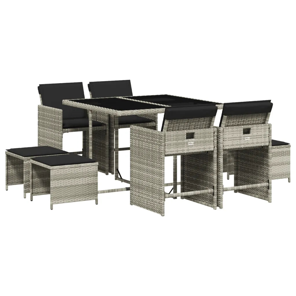 Set Pranzo da Giardino 9pz con Cuscini Grigio Chiaro Polyrattan 3277906