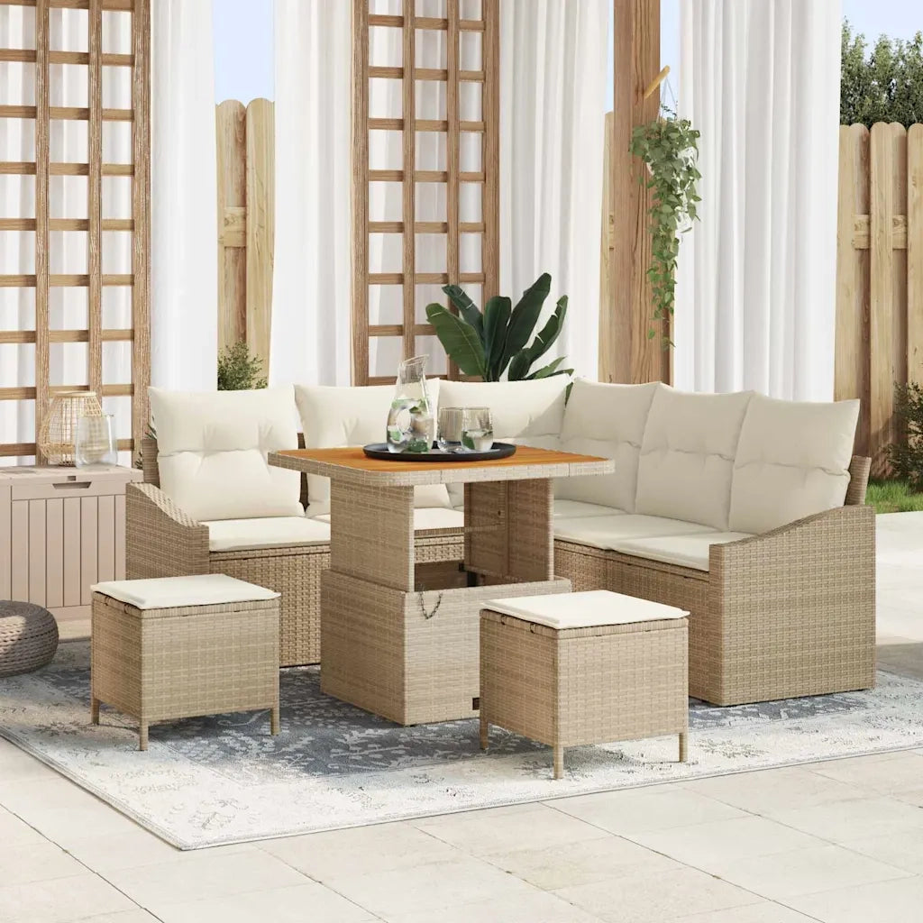 Set Divano da Giardino con cuscino 8 pcs Beige polyrattan 3362651