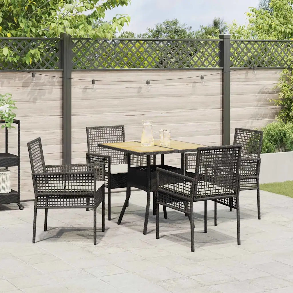 Set da Pranzo per Giardino 5 pcs Nero polyrattan 3334936