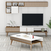 Cassacco, set Mobili da Soggiorno Modulabile, Marrone Noce