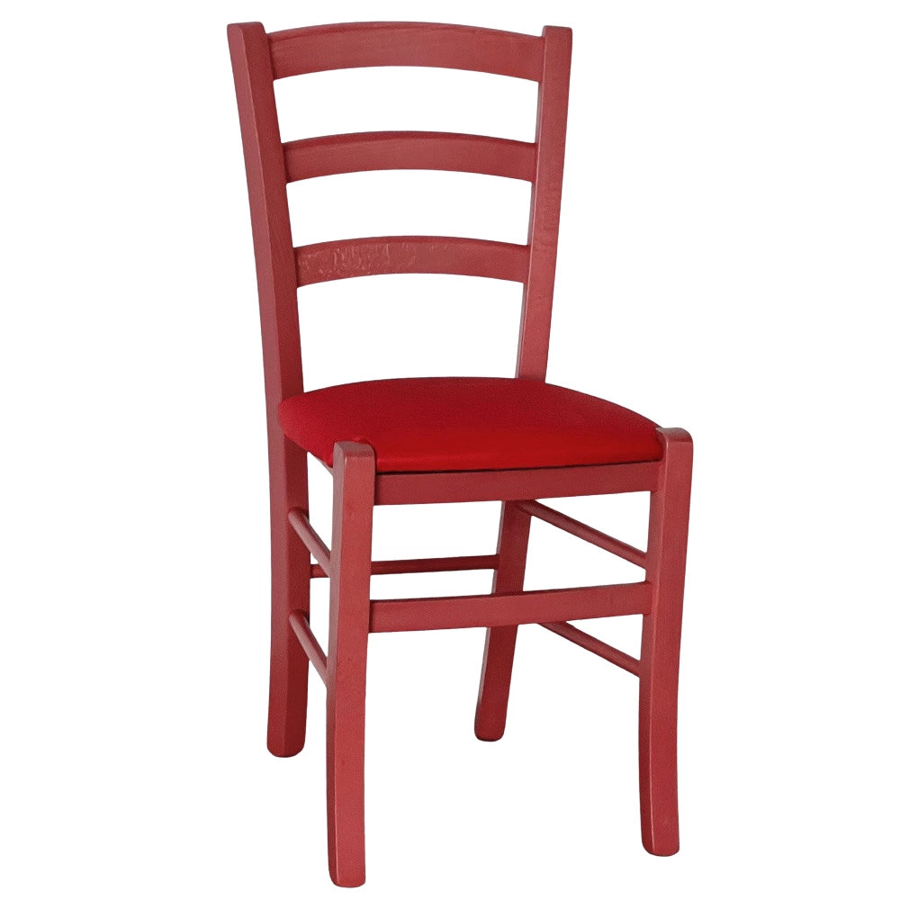 Sedie da sala da pranzo in legno Venezia rosse con seduta in similpelle rosso