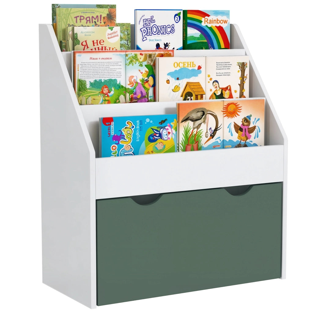 Libreria bambini con cassetto e 3 ripiani ¨C Minimal ¨C verde 62.5x30x70 cm