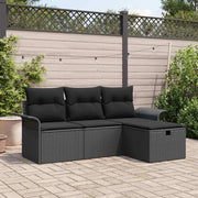 Set Divano da Giardino con cuscino 4 pcs Nero Poly Rattan 3360184