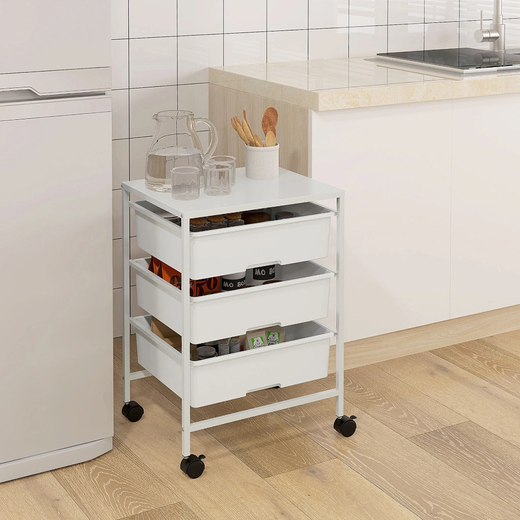Carrello Multiuso con 3 Cestini ¨C Minimal ¨C Acciaio e PP, Bianco