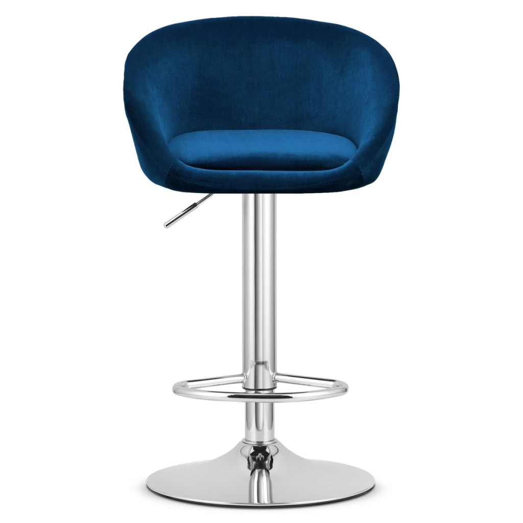 Sgabello da bar East in velluto blu e cromo