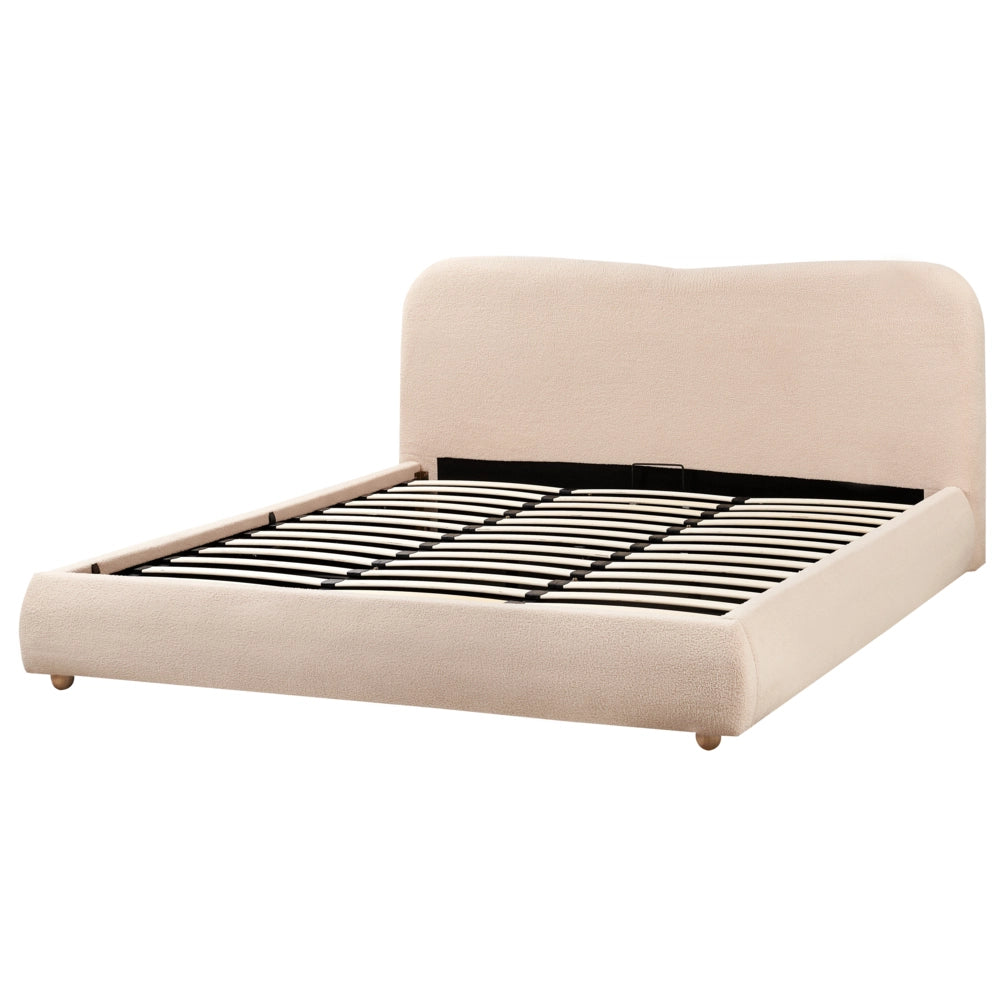 Letto contenitore Beige Boucle Poliestere Tessuto 180 x 200 cm Design moderno e minimalista