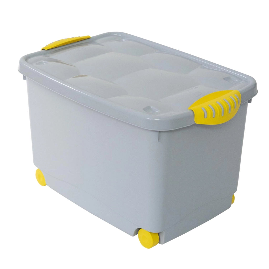 SET 2 BOX CONTENITORE CON COPERCHIO E RUOTE GARAGE 60X40X36 CM GRIGIO