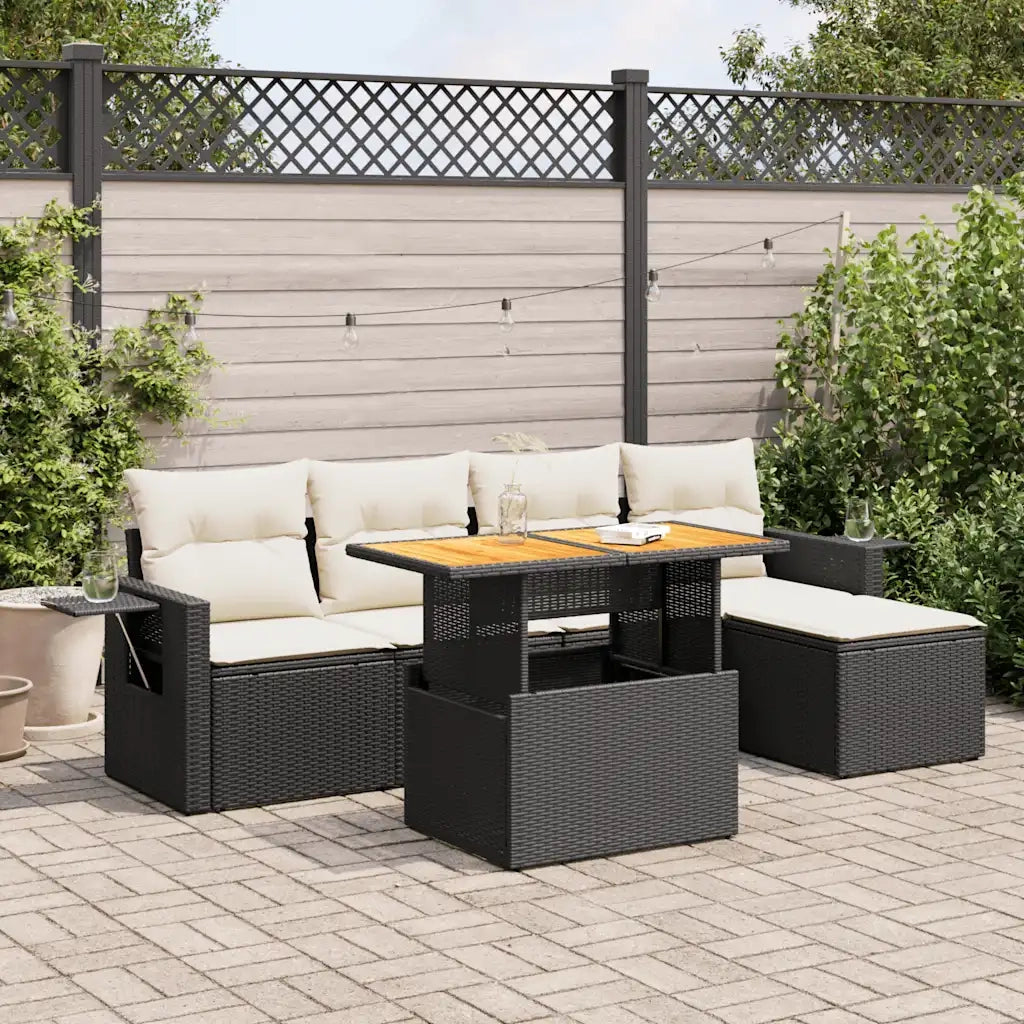 Set Divano da Giardino 6 pz con Cuscini Nero in Polyrattan 3327136