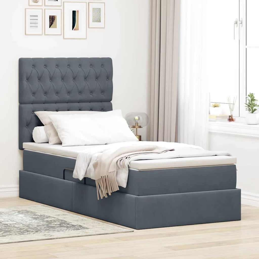 Letto con contenitore e LED Grigio scuro 90 x 190 cm Velluto