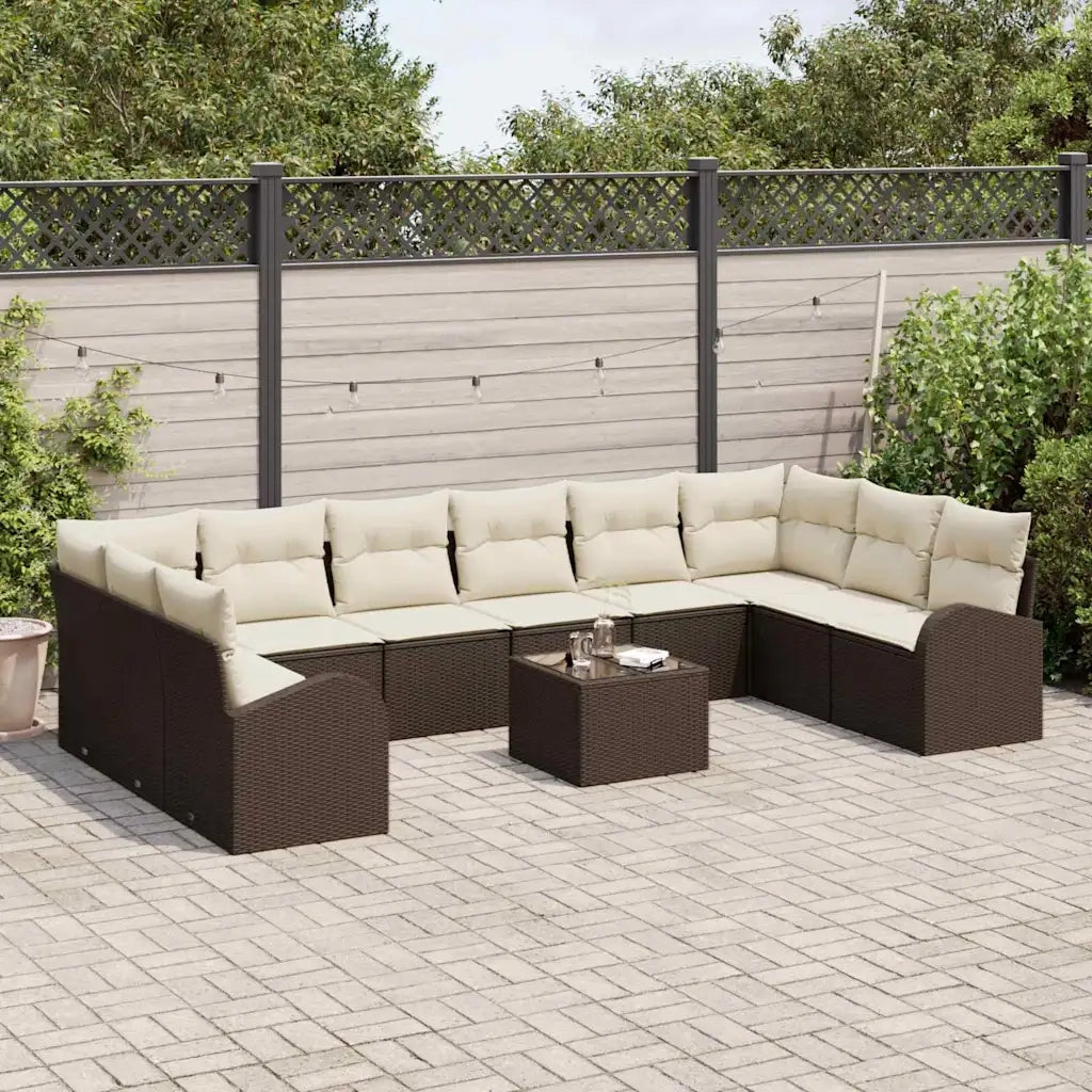 Set di divani con cuscino 11 pcs Marrone Polyrattan
