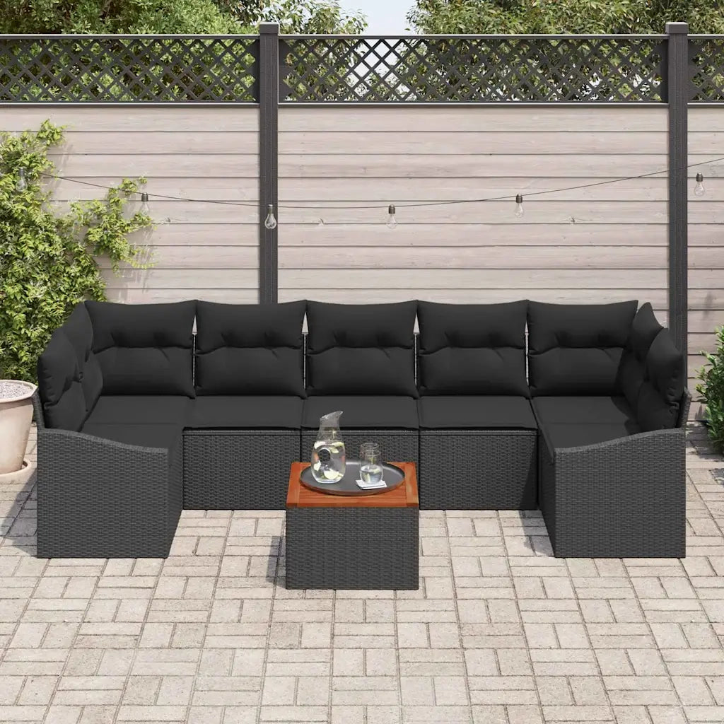 Set Divano da Giardino con archiviazione 8 pcs Nero polyrattan 3356469