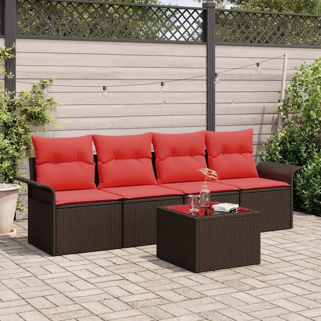 Set Divano da Giardino 5 pcs Beige e Rosso polyrattan 3353903