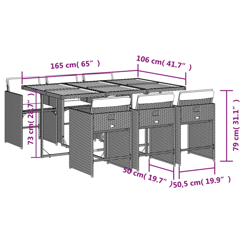Set da Pranzo da Giardino 7 pz Nero con Cuscini in Polyrattan 3277862