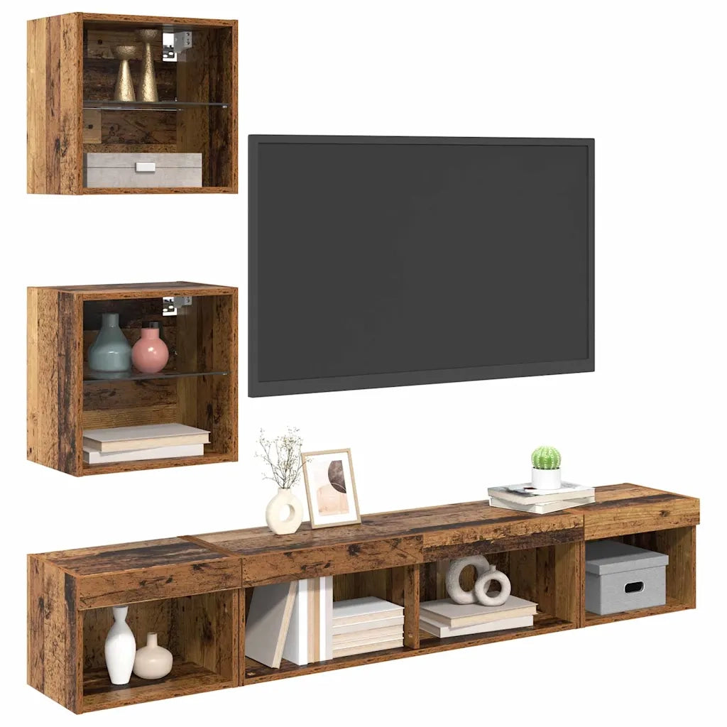Unità a muro per TV con LED con led 5 pcs Legno vecchio