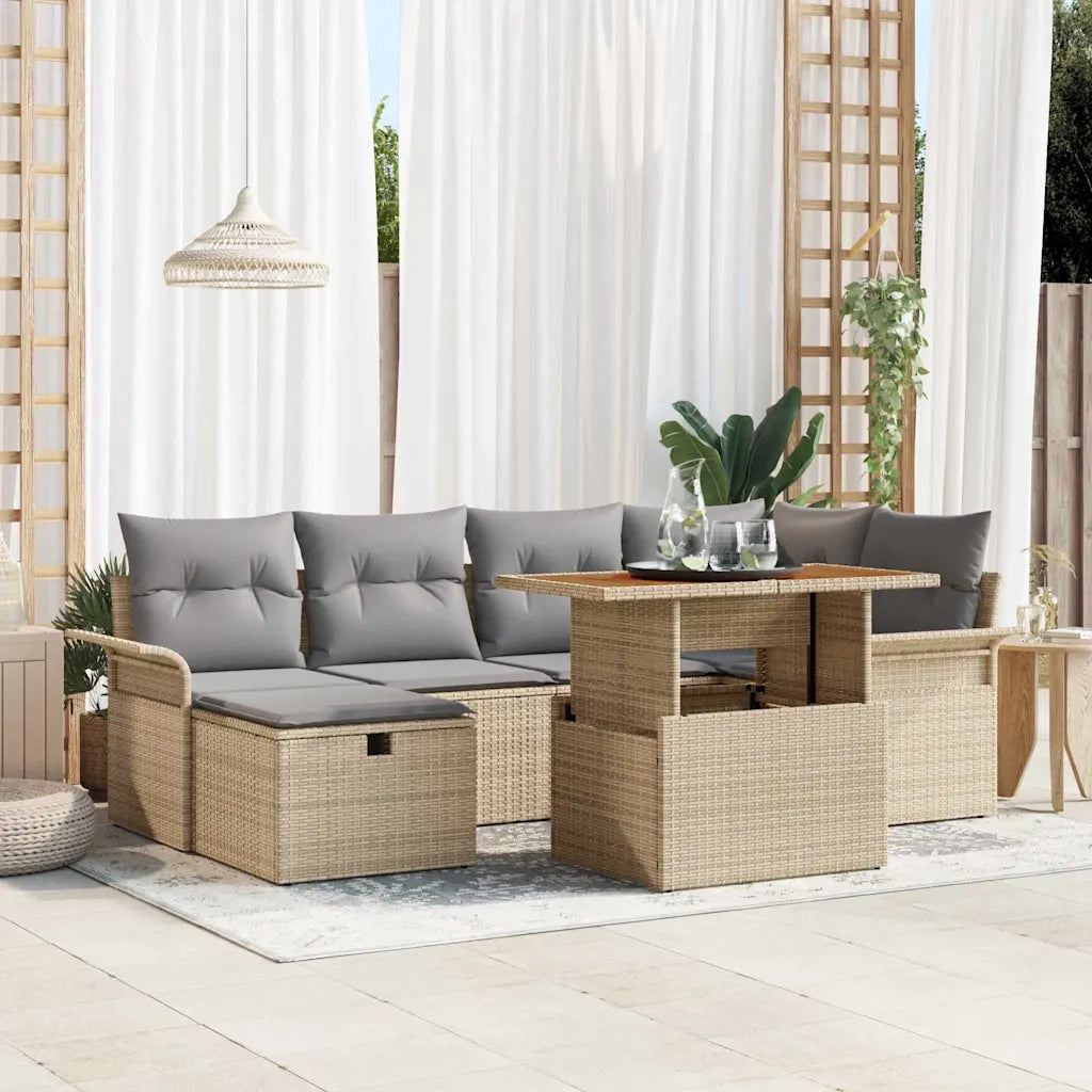 Set Divano da Giardino 7 pcs Beige polyrattan