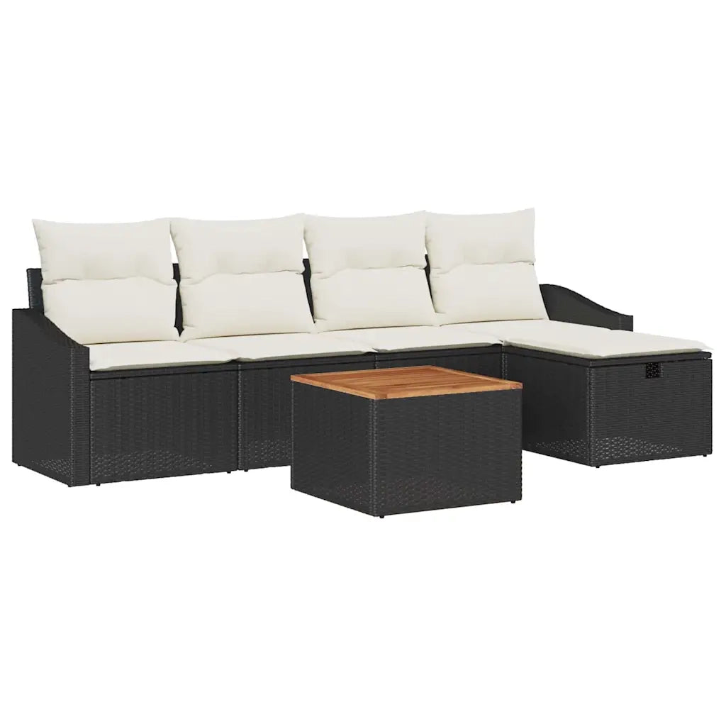Set Divano da Giardino con cuscino 6 pcs Nero Poly Rattan 3360890