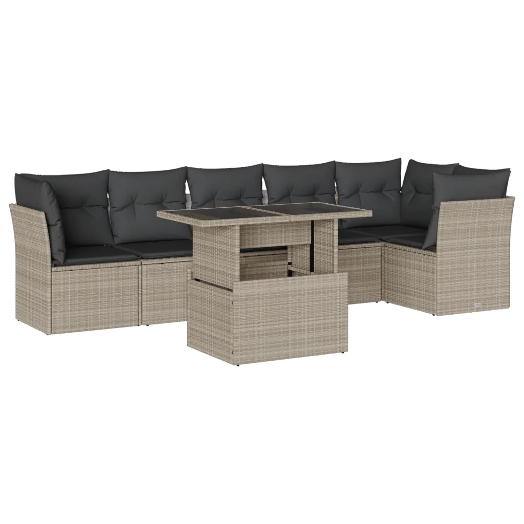 Set Divani da Giardino 7pz con Cuscini Grigio Chiaro Polyrattan 3266602