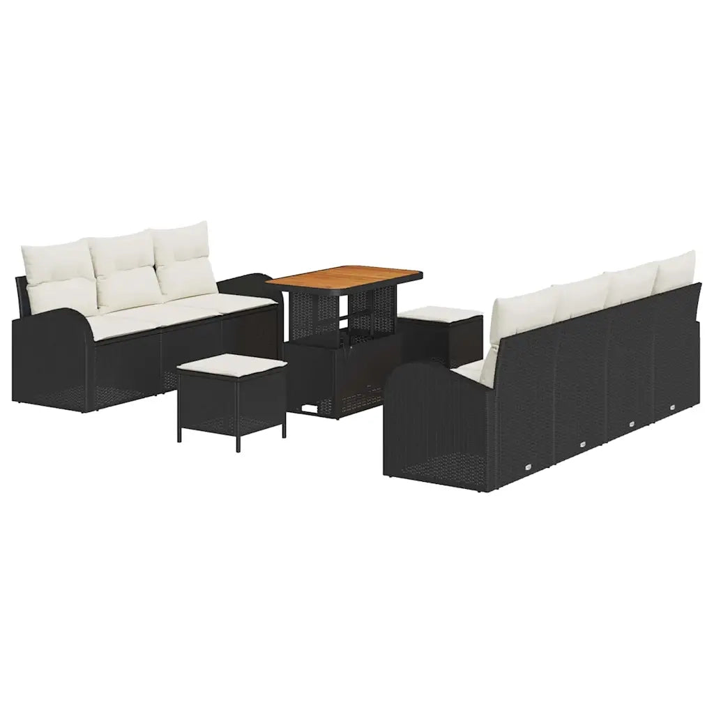 Set Divano da Giardino con cuscino 10 pcs Nero e Crema 3364310