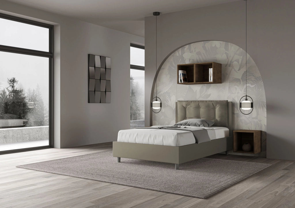 BS COM Letto una piazza e mezza con rete imbottito 120x200 similpelle cappuccino