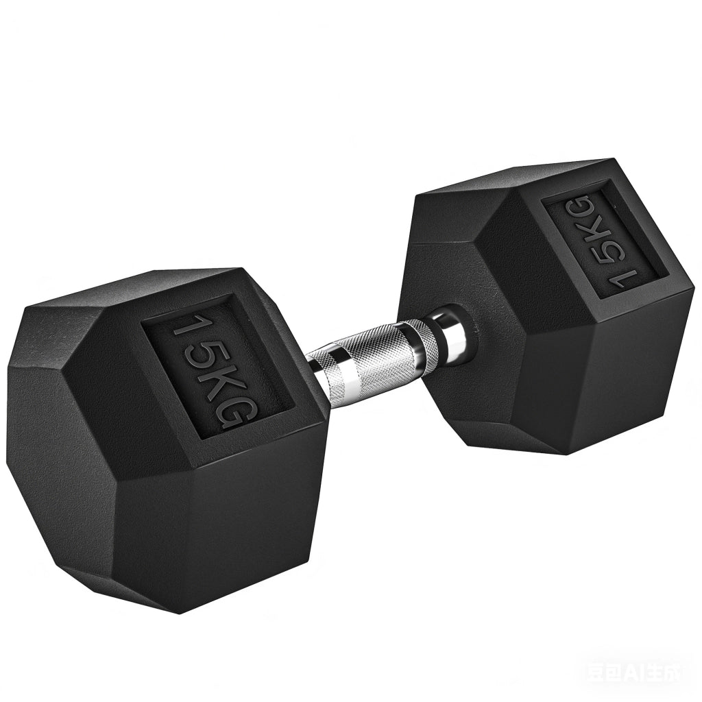 Manubrio 15 kg Esagonale ¨C Minimal ¨C Nero Acciaio Gomma ?15.5x33.6 cm