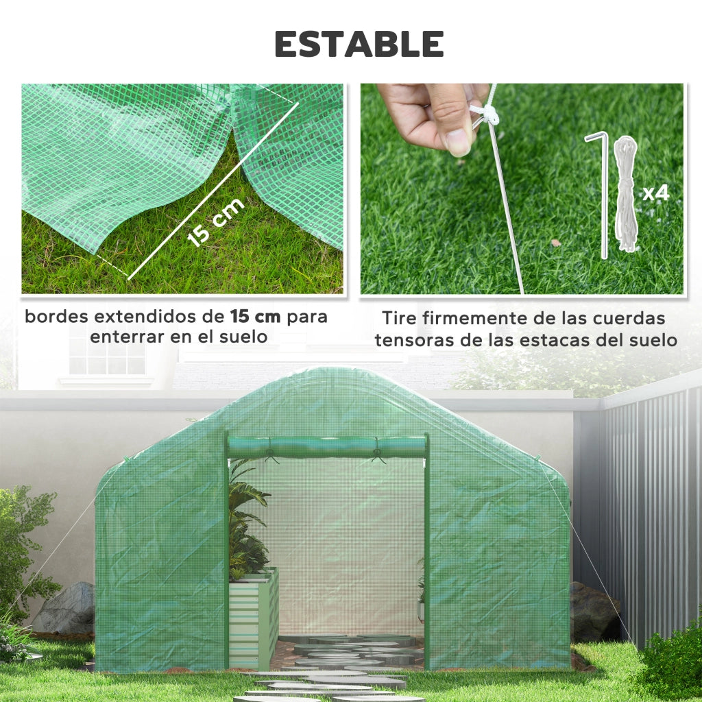Serra da giardino 4x3x2 m ¨C Minimal ¨C verde con 2 finestre e porta a zip
