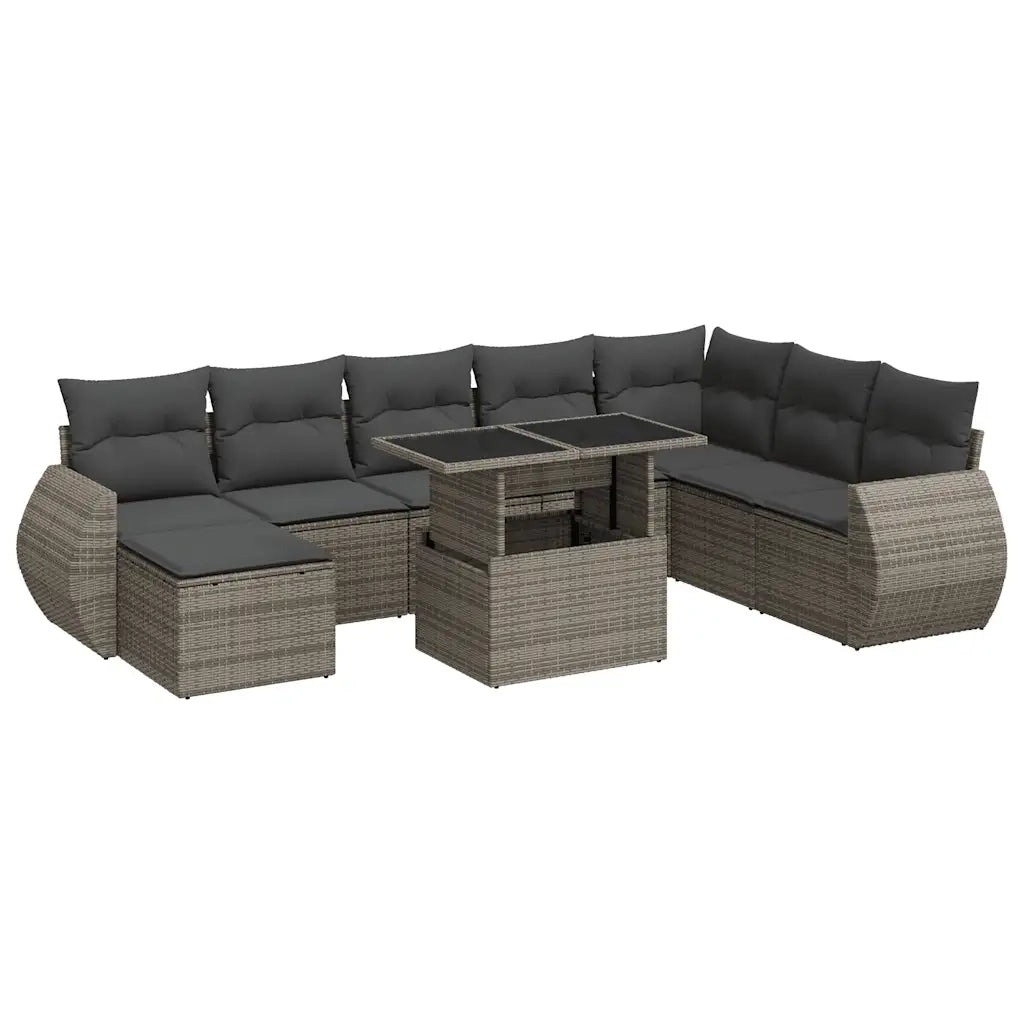 Set Divano da Giardino 9 pz con Cuscini Grigio in Polyrattan 3326691