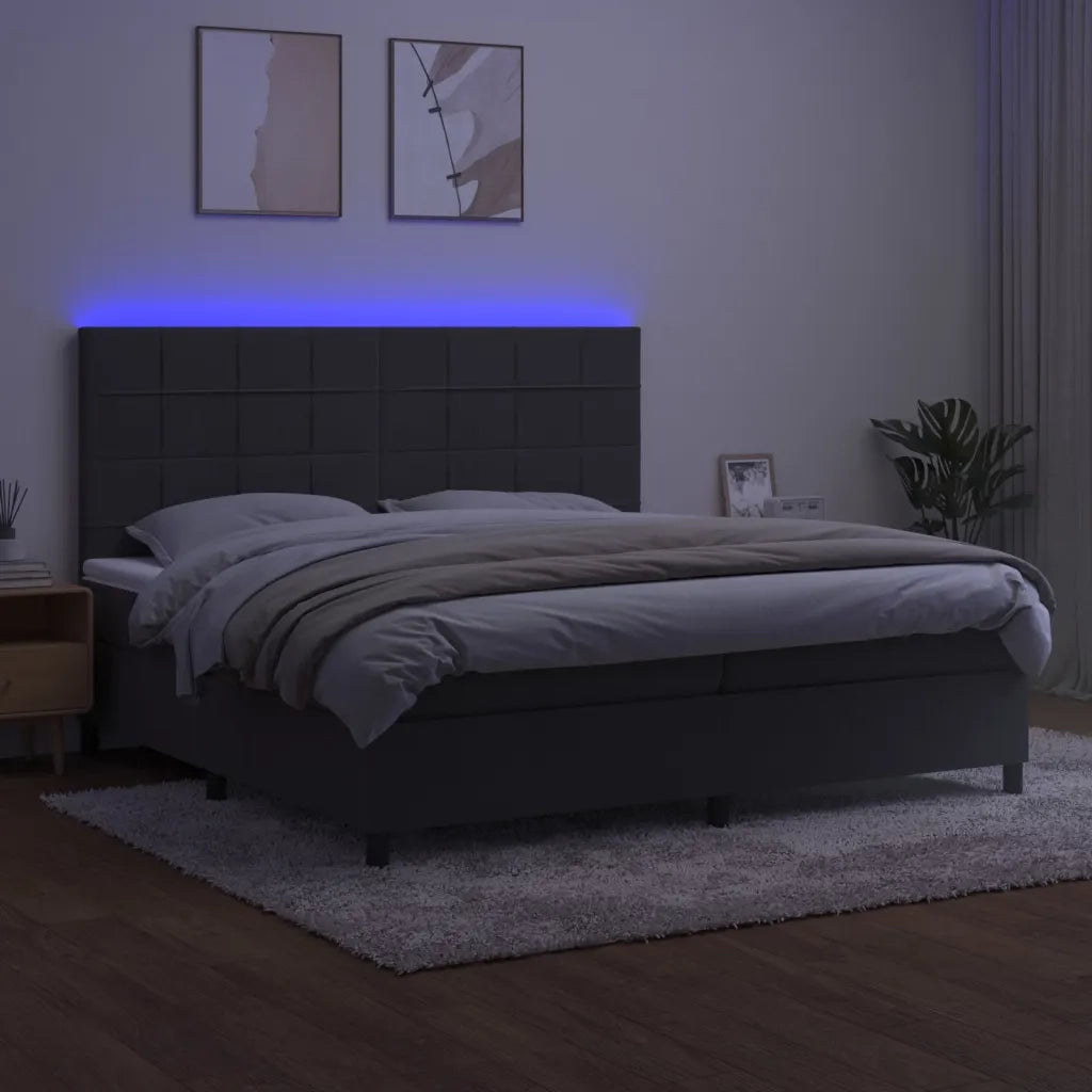 Letto a Molle con Materasso e LED Grigio Scuro 200x200 cm 3136144