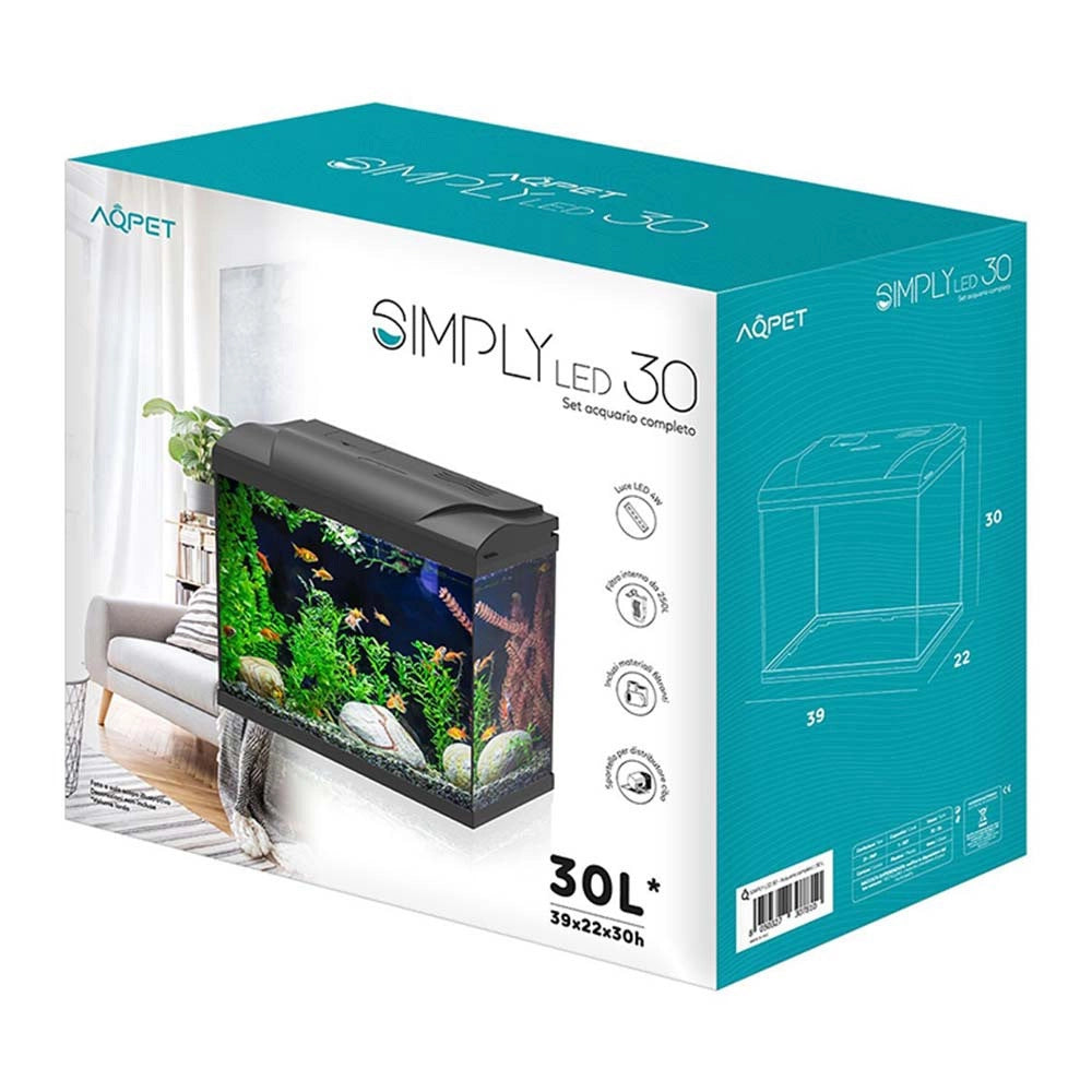 Aqpet Simply LED 30 - acquario cm39x22x30h completo di filtro e illuminazione